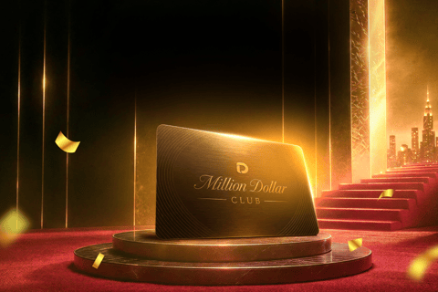 D Prime Million Dollar Club visual introducing a new IB loyalty program with rewards, status tiers, and exclusive partner benefits