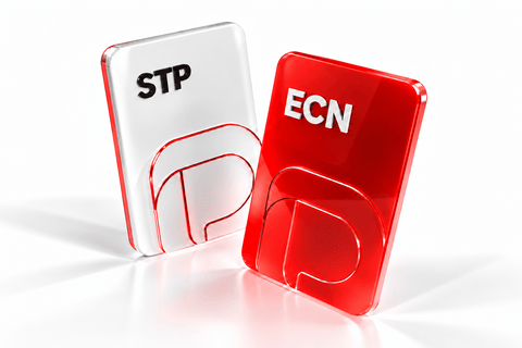White STP account card and red ECN account card side by side