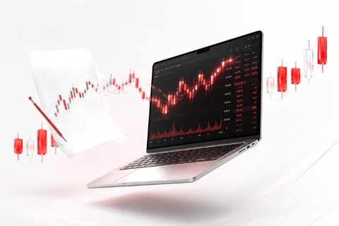 A visual comparison of paper trading vs live trading, highlighting the transition from a demo trading account to the live markets.