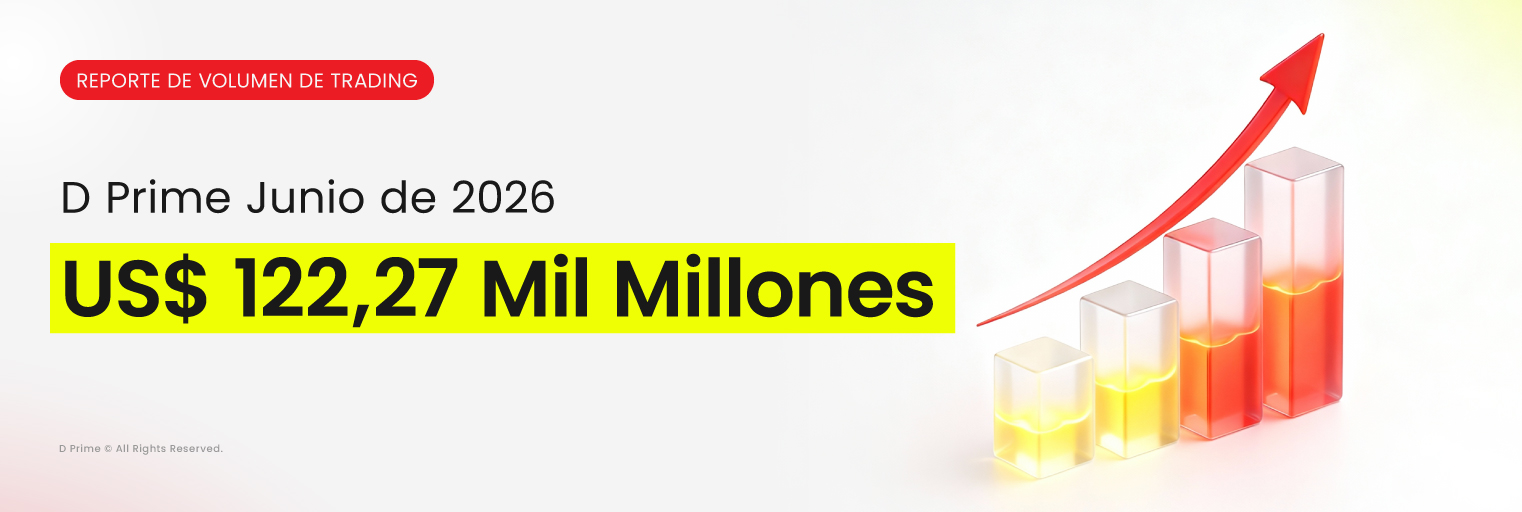 Informe de volumen de trading de D Prime junio 2026 con USD 122,27 mil millones.