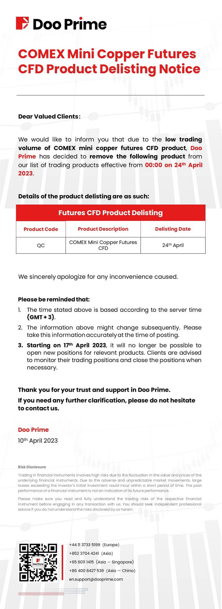 Doo Prime COMEX Mini Copper Futures CFD Product Delisting Notice - Doo  Prime News